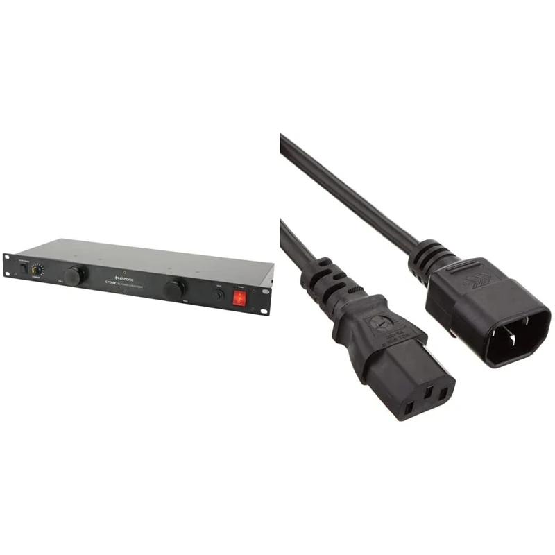 Citronic CPD-8C 8 Way IEC Power Conditioner with RFI/EMI Filter, Black & C2G 2 Metre 18 AWG Computer Extension Cord (IEC320C13 to IEC320C14) 6 Foot Kettle Lead/Power Cable, Black