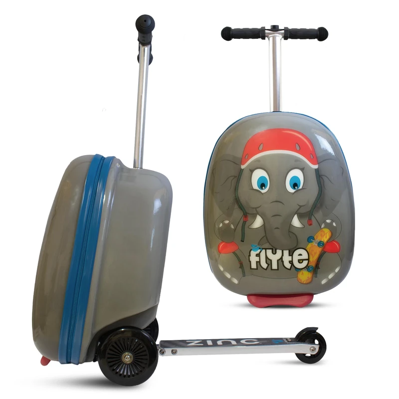 Flyte Scooter Suitcase Eddie The Elephant - 2-in-1, 18 Inch Ride on Children's Luggage, 25 Litre Capacity Kids Suitcases on Wheels for Boys and Girls Aged 4+, Foldable Waterproof Kids Suitcase