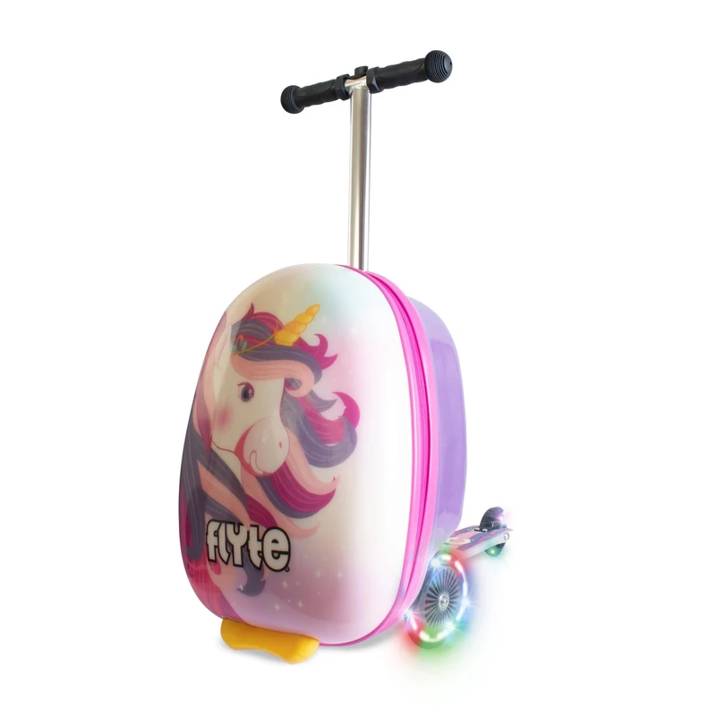 Flyte Scooter Suitcase Luna The Unicorn - 2-in-1, 18 Inch Ride on Children's Luggage, 25 Litre Capacity Kids Suitcases on Wheels for Boys and Girls Aged 4+, Foldable Waterproof Kids Suitcase