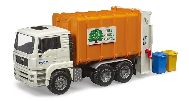 Bruder MAN TGA Rear Loader Trash Truck – 1:16 Scale Garbage Vehicle with Functional Bin Lift, Rear Compactor & Tilting Cab | Includes 2 Bins | Ages 3+