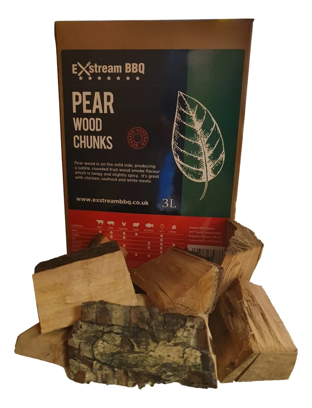 Exstream BBQ Barbecue Smoking Wood Chunks Food Smoke Apple, Hickory, Oak, Cherry, Mesquite 100% Natural No Chemicals (Pear 3 Litre)