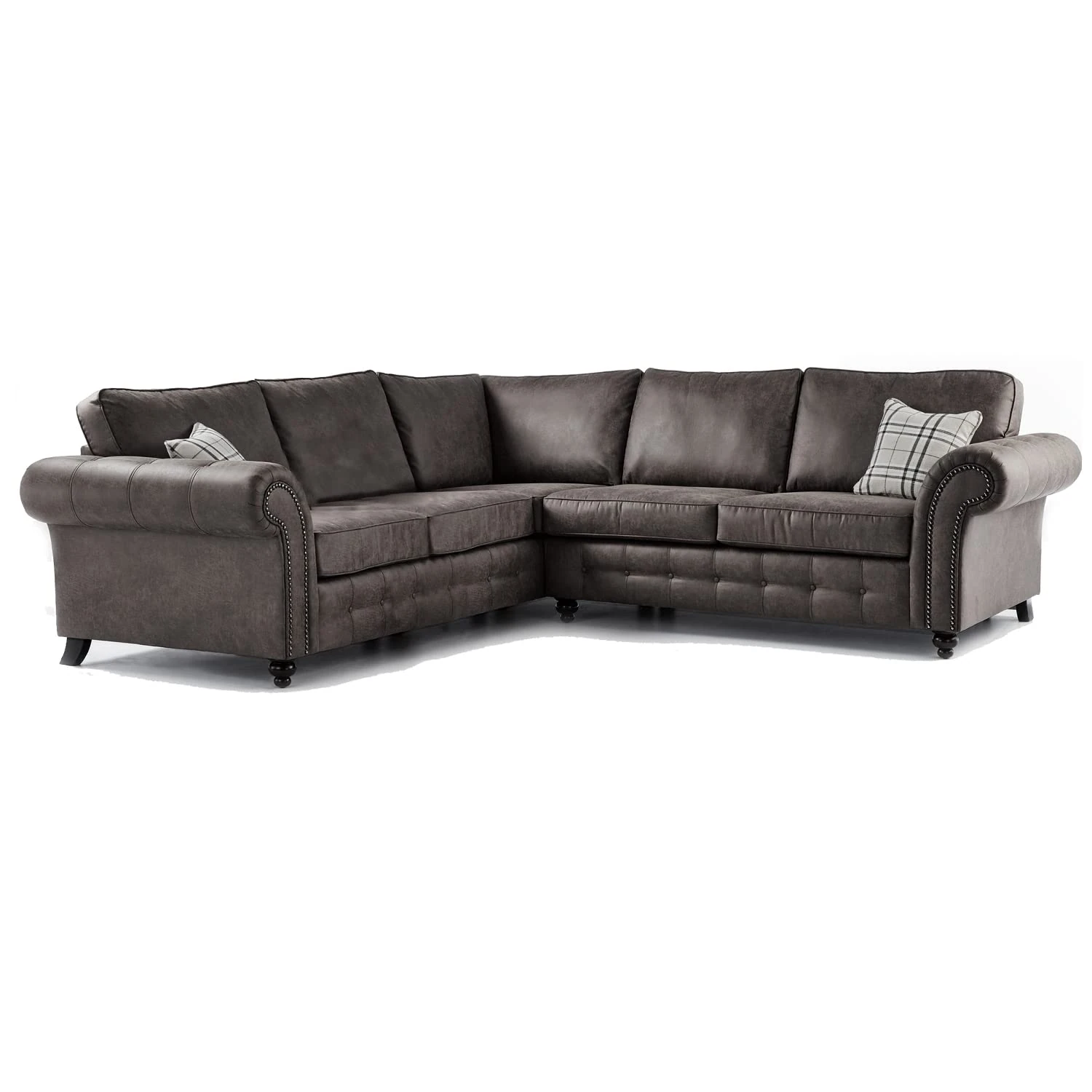 Furnishings For Less UK New Oakland Large 5 Seater Corner Sofa Leather Dark Charcoal Chesterfield Country Style (Corner, Charcoal)