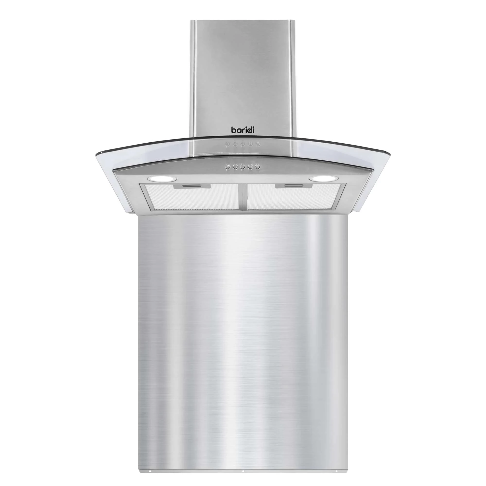 Baridi 60cm Curved Glass Cooker Hood with Carbon Filters, LED Lights & Splashback, Stainless Steel - DH208