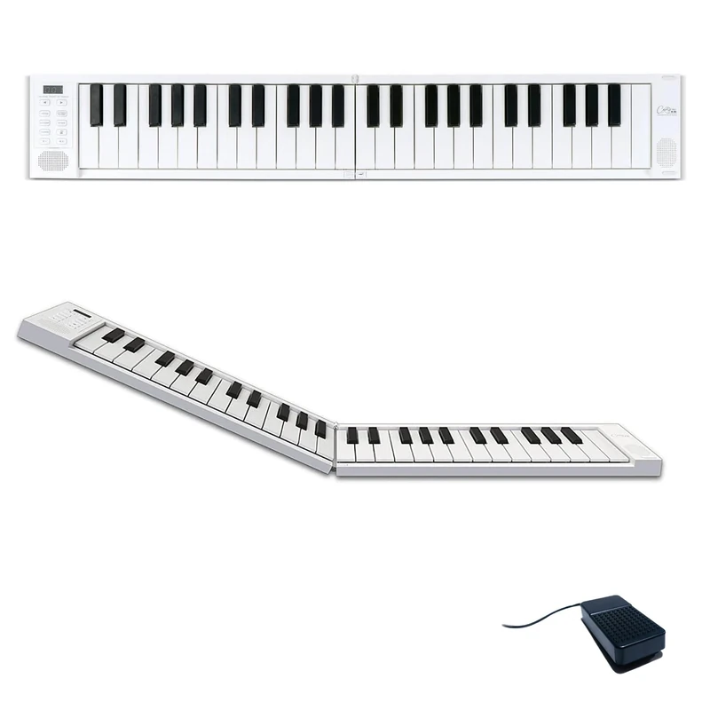 Carry-on Folding Piano 49 Touch Ultra-Portable Keyboard with 128 Voices, USB & Bluetooth MIDI for Travel, Practice & Performance - White