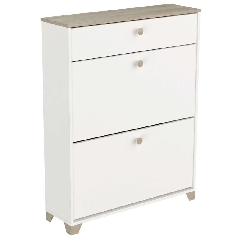 Demeyere Scarpiera a 2 1 cassetto in Rovere Kronberg e Bianco, Stile Contemporaneo per Ingresso, 80,8 x 24,4 x 104,3 cm, Marrone, L 80,8 x P 24,4 x H 104,30 cm