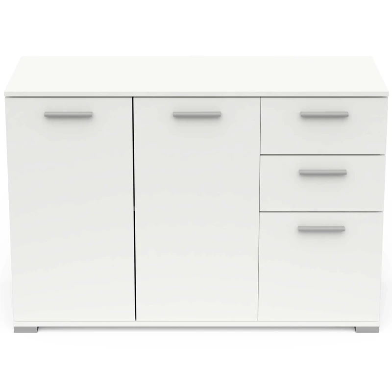 Demeyere Enfilade Buffet Salon-3 Ante e 2 cassetti-Made in France-Garanzia 2 Anni, Legno ingegnerizzato, Bianco, L 119,6 x P 41,9 x H 82,4 cm