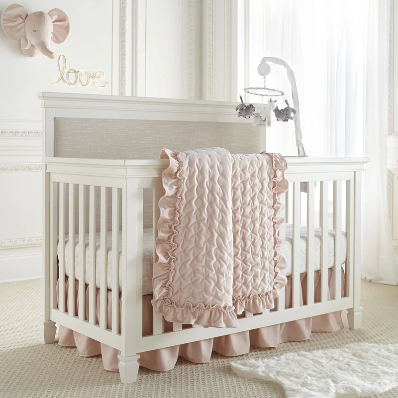 Levtex Baby - Heritage Crib Bed Set - Baby Nursery Set - Blush Velvet - Rich Velvet - 4 Piece Set Includes Quilt, One Fitted Sheet, Changing Pad & Skirt/Dust Ruffle - Image 1