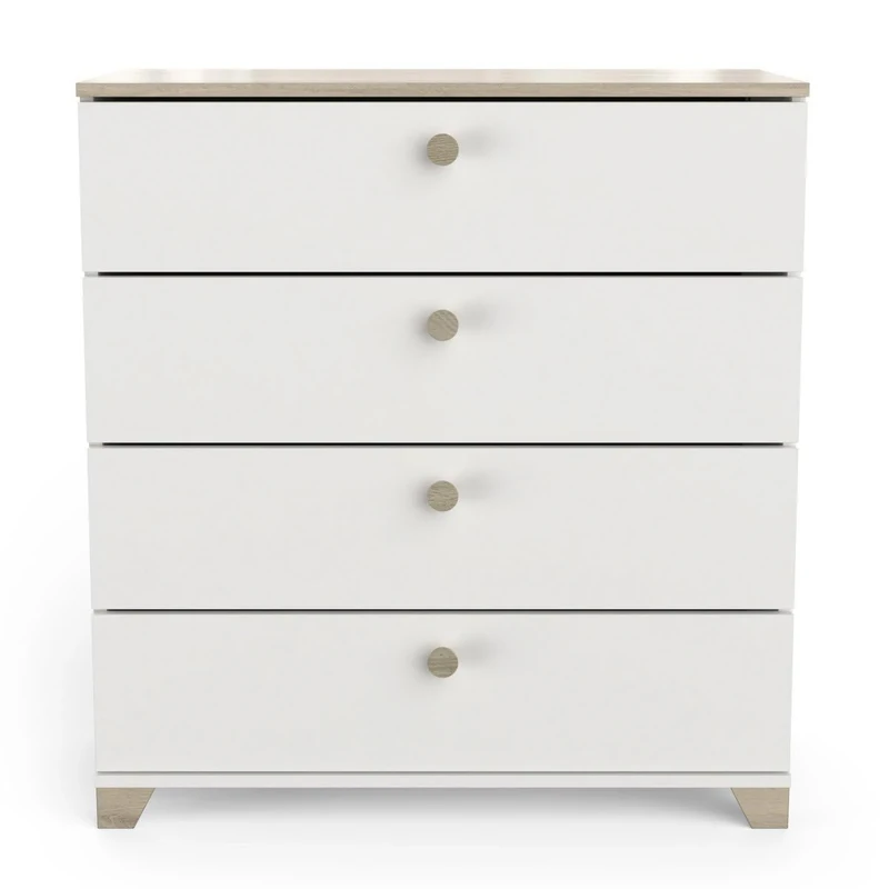 Demeyere CaliCosy Chest 4 Drawers-Kronberg Oak and Matt White-Contemporary Style-for Bedroom-L79.7 x D41.9 x H85.1 cm, Brown, L 79,7 x P 41,9 x H 85,1 cm
