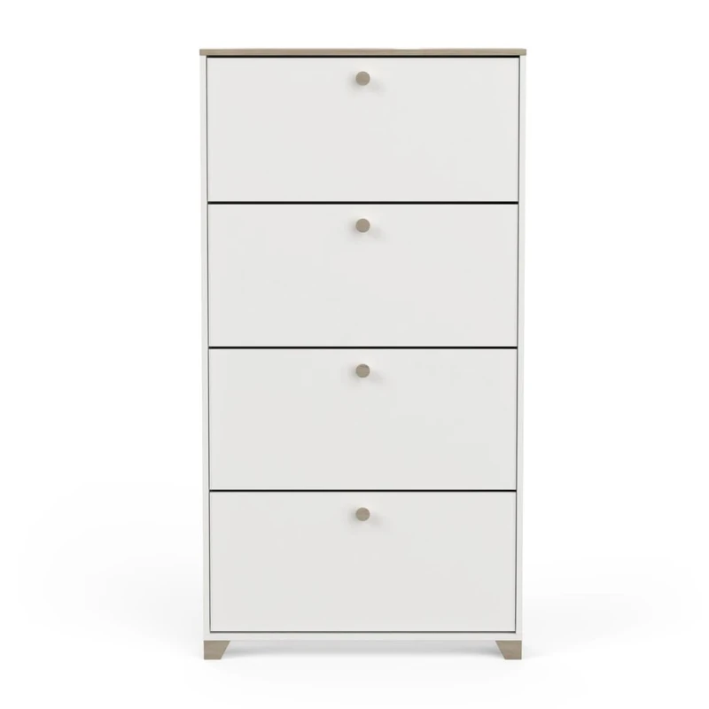 Demeyere Scarpiera a 4 abbattimenti, Decorazione in Rovere Kronberg e Bianco, Stile Contemporaneo, per Ingresso, 80,8 x 17,8, Marrone, L 80,8 x P 17,8 x H 154,2 cm