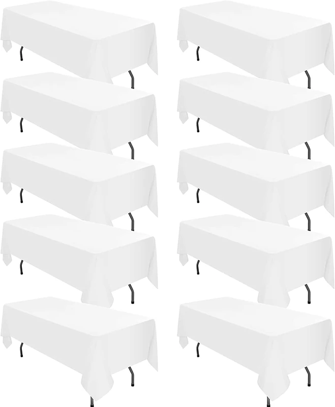 10 Pack White Tablecloths for 8ft Rectangle Tables 60 x 126 Inch - Polyester Table Cover Stain and Wrinkle Resistant Washable Fabric Table Clothes for Wedding Party Banquet Reception Restaurant