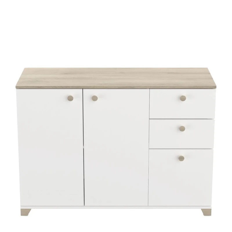 Demeyere Buffet 3 Portes et 2 Tiroirs- Décor Chêne Kronberg et Blanc - Style Contemporain- pour Salon, Salle à Manger- L119,6 x P41,9 x H85,1 cm