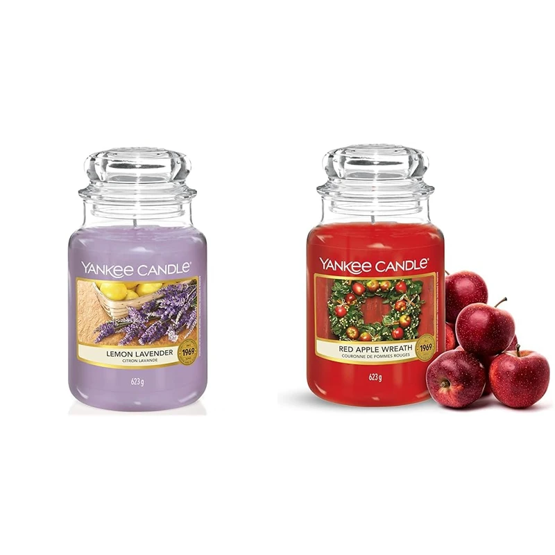 Yankee Candle Scented Candle | Lemon Lavender Large Jar Candle | Long Burning Candles: up to 150 Hours & Scented Candle | Red Apple Wreath Large Jar Candle | Long Burning Candles: up to 150 Hours