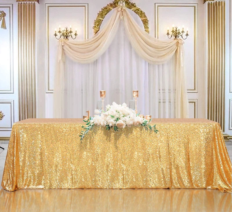 B-COOL Gold Sequin Tablecloth Seamless 90x132inch Rectangle Sequence Table Overlays Birthday Cake Party Christmas Decorations Vintage Wedding Table Cloth