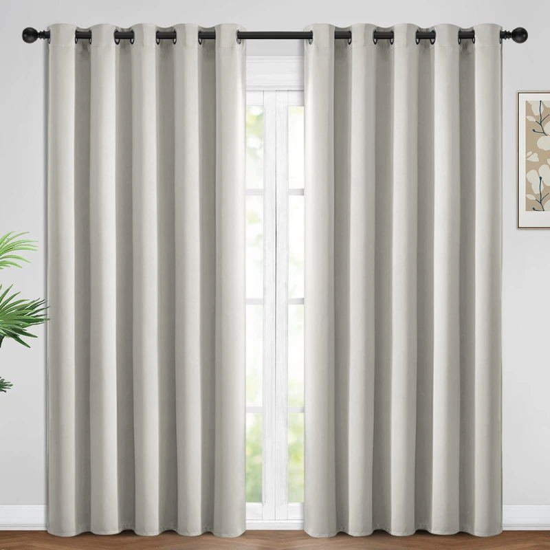 Yakamok Blackout Curtains Room Darkening Thermal Insulated Window Panels, Solid Grommet Top Drapes for Bedroom/Living Room(62Wx84L, Light Beige, 2 Panels) (PART-WG146284)