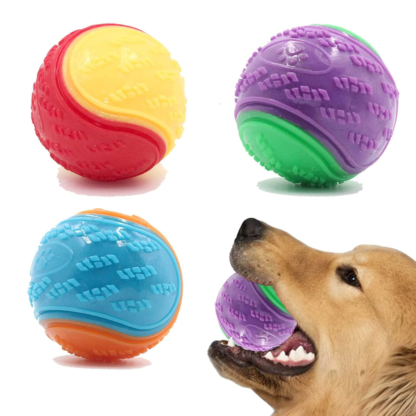 Sricam 3Pcs Squeaky Dog Ball, Dog Toys Teeth Cleaning Puppy Chew Toys Pet Training Ball Dog Interactive Dog Ball