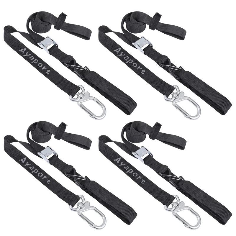 Ayaport Motorcycle Tie Down Straps 1.5” x 8’ (with Swivel Carabiner Hooks) Cam Buckle Tie Downs, Handlebar Strap for Dirt Bike, Motor Bike, Kayak, Car, Truck, Boat, Cargo, Black (1.5"x8'-4pcs)