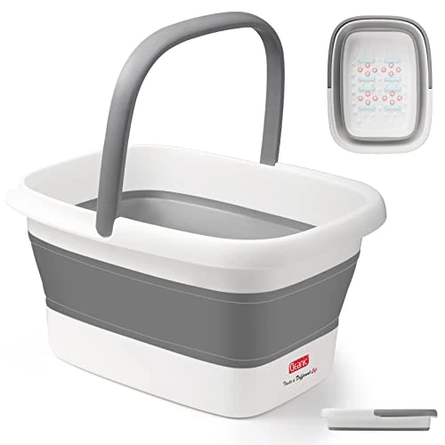 DEANIC Foot Spa, Foot Bath with Massager, Collapsible Pedicure Bowl with Carry Handle, 8+56 Massage Set Foot Soaking Bucket, Grey