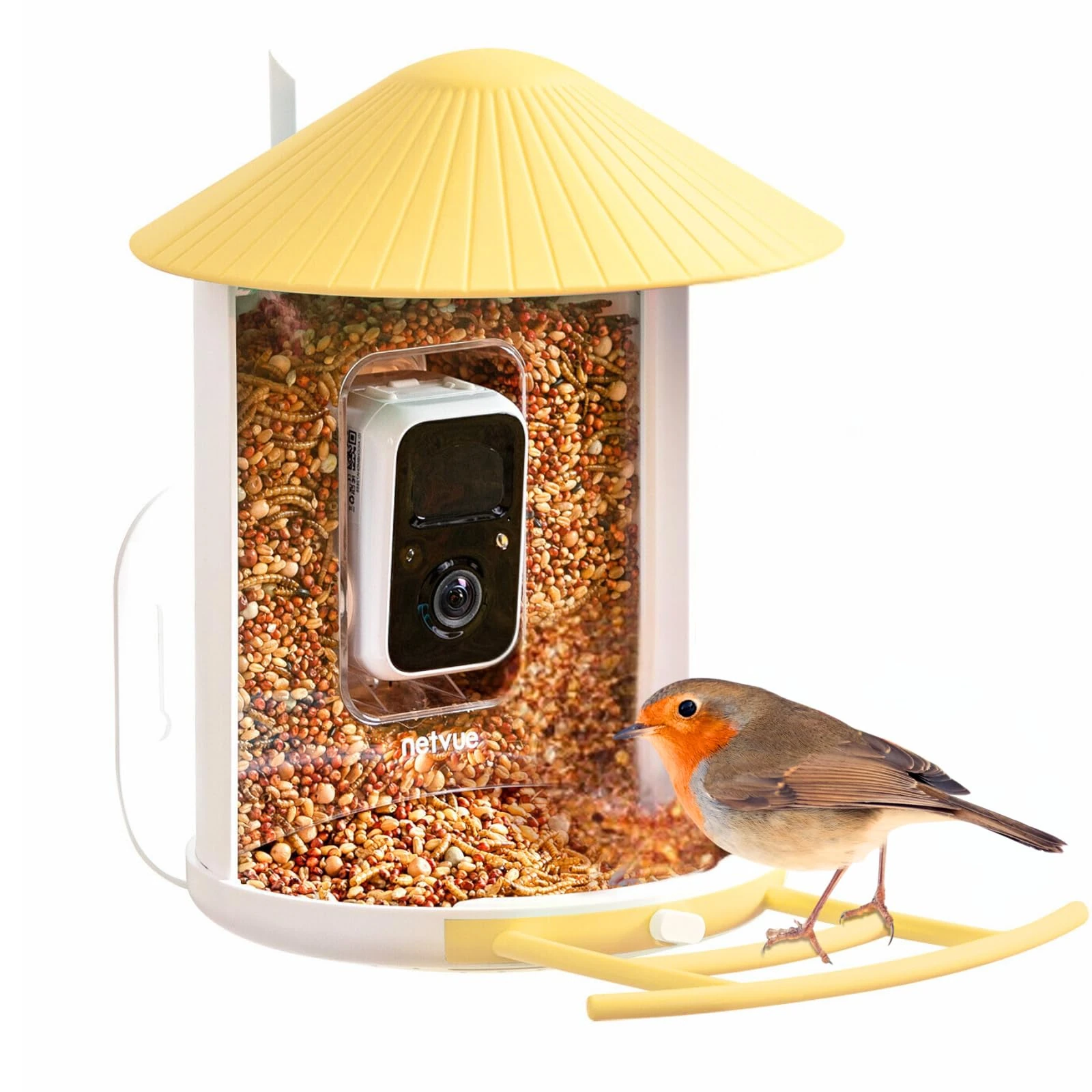 NETVUE Smart Bird Camera, Auto-Identify, Notify, Records Bird Video | Outdoor Bird Feeder | Birdwatching Camera Gift, Yellow
