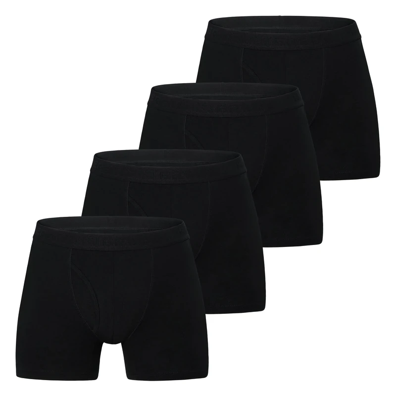 INNERSY Mens Pants Underwear Multipack Cotton Boxer Shorts Black Trunks with Fly Pack of 4 (M, 4 Black)