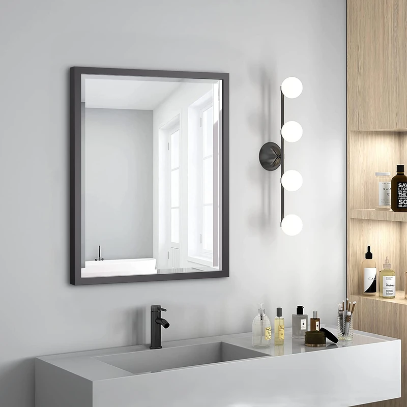 LYYYXGYP Black Bathroom Mirror 24 x 30 Inch Rectangle Vanity Mirror Metal Frame Decorative Rectangular Wall Mounted Mirror for Bathroom Bedroom Entryway Living Room