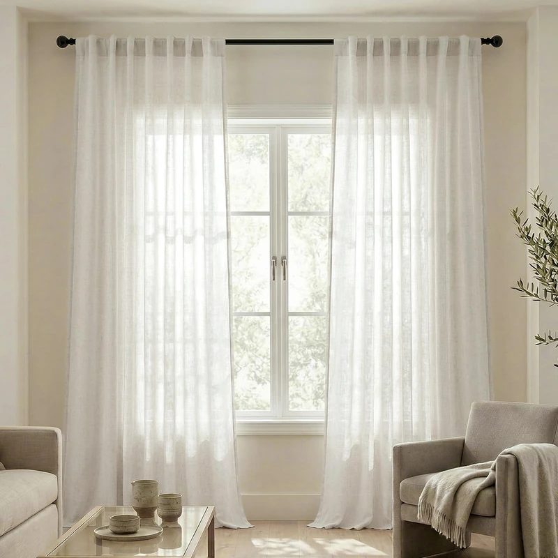 Mrs.Naturall Natural Back Tab Linen Blend Sheer Curtains 52x120 Inches Long - Image 1