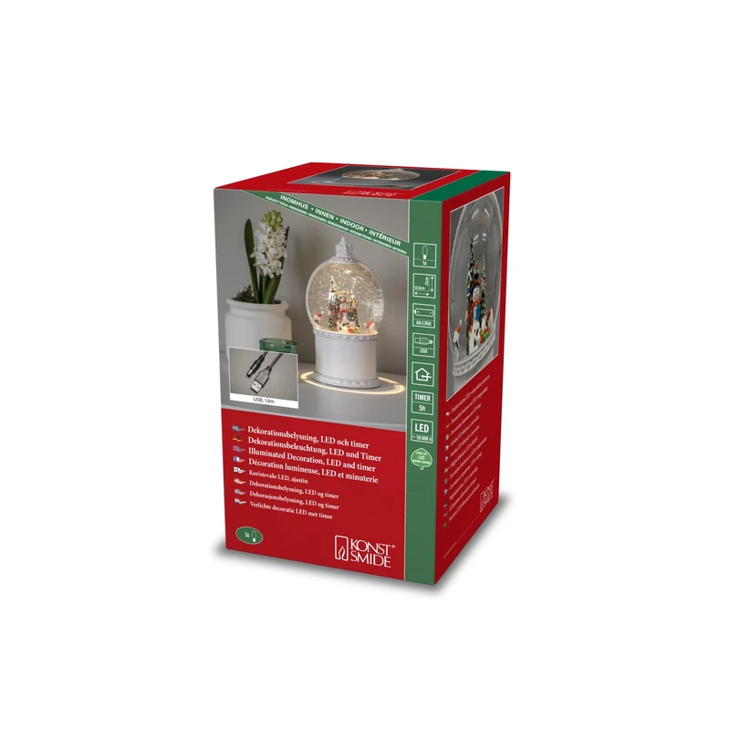 Konstsmide Christmas Snow Globe with Timer, Rotating Decorations, USB or Battery Power, Snowman Scene
