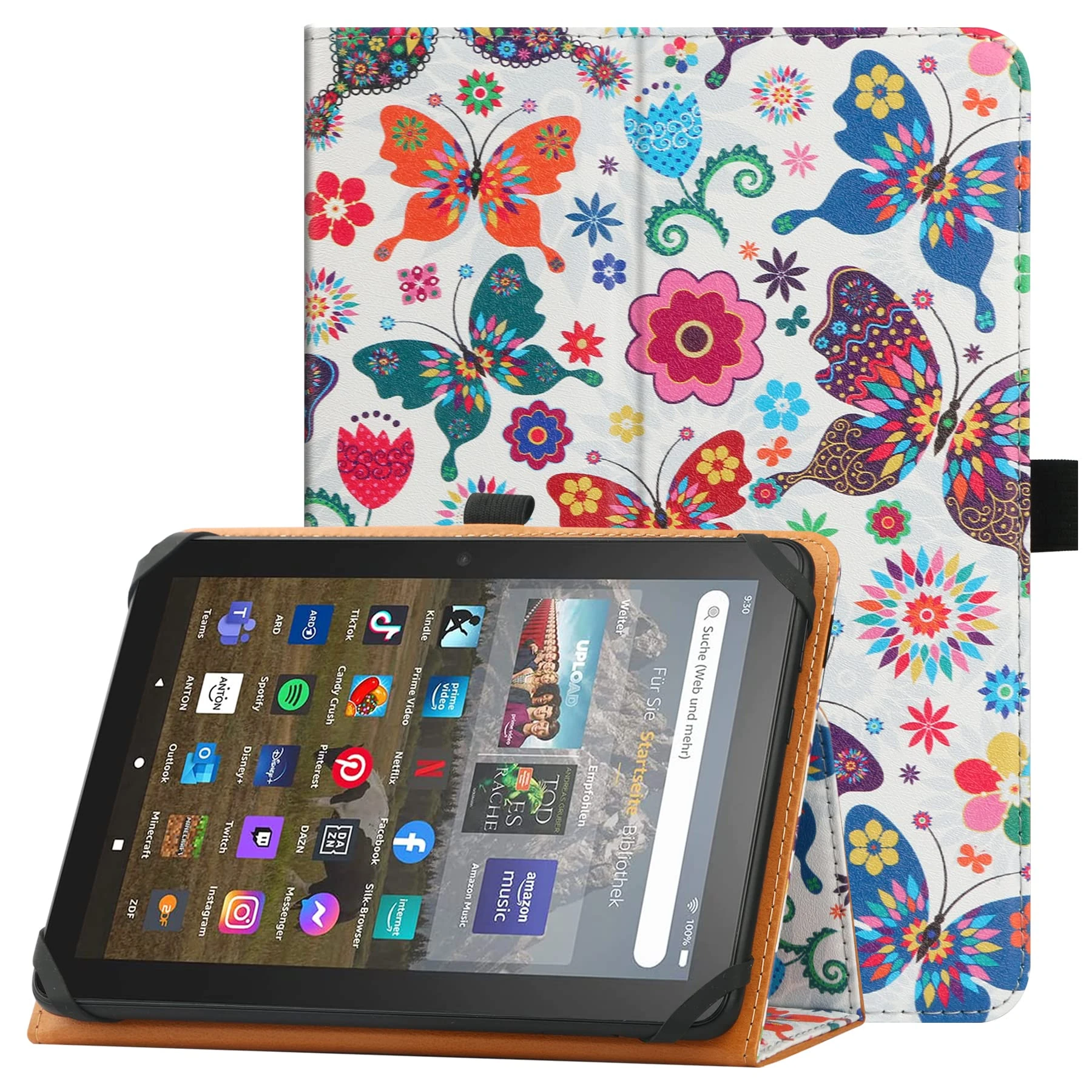 HGWALP Universal Case for 7" & 8" Tablet, Stand Folio Case with Adjustable Silicon Band and Butterfly Stand