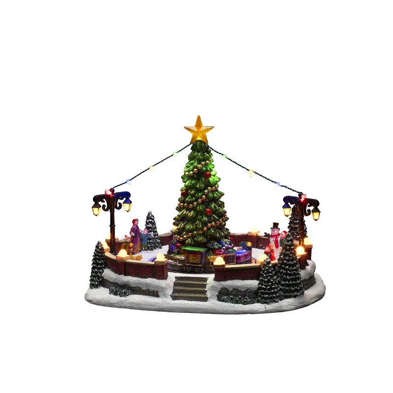 Konstsmide Christmas Decorations Animated LED Scene Village Square, with Music, 23 Colourful diodes, Battery Operated or USB, Indoor, Black Cable, PVC Polyresin