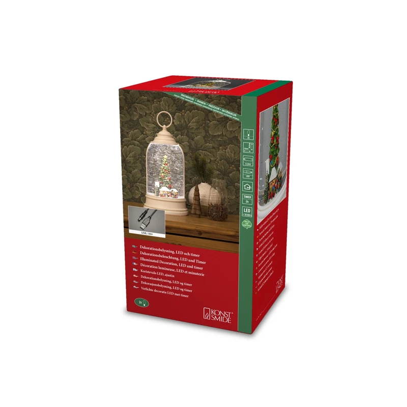 Konstsmide Christmas Decorations LED Snow Globe, Christmas Market, Water-Filled, with 5-Hour Timer, Battery Operated and USB, Indoor, 3 x C 1.5 V (not Included), White