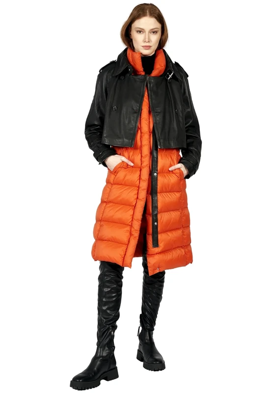 Freaky Nation Women's Centre Stage-fn Leather jacket and quilted vest, Black/Fireball, M