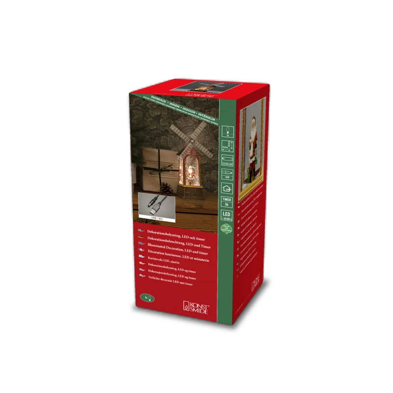 Konstsmide Christmas Decorations LED Snow Globe, Santa Scene and Rotating Windmill, Water-Filled, with 5-Hour Timer, Battery Operated and USB, Indoor, 3 x C 1.5 V (not Included)