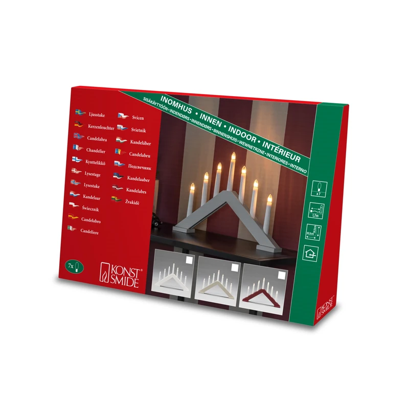 Konstsmide 3985-205 Chandelier in Matt White Lacquered Wood with On/Off Switch 7 Clear Bulbs 230 V Interior Cable White