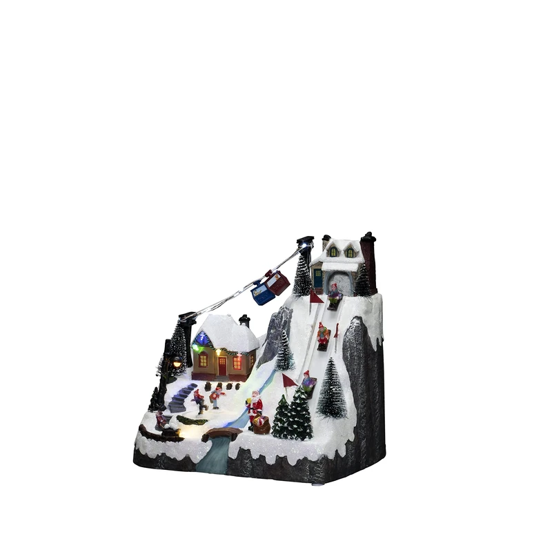 Konstsmide Christmas Decorations Animated LED Scene Ski Slopes with Music, 19 Colourful diodes, Battery Operated or USB, Indoor, Black Cable, PVC Polyresin