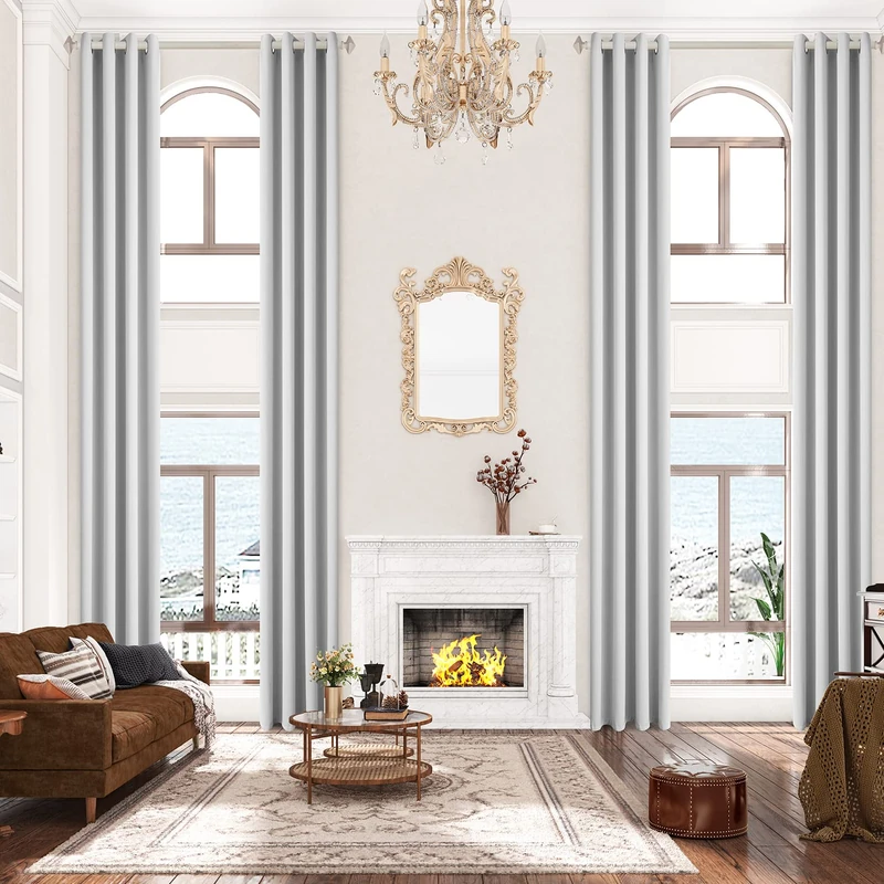 Sanceor Pale Gray Blackout Extra Long Curtain 12ft Long,Grommet Top Custom Made, 2 Story Curtain for High Ceiling,Loft,Great Room(Pale Gray,1 Panel,52 x 144 Inch)