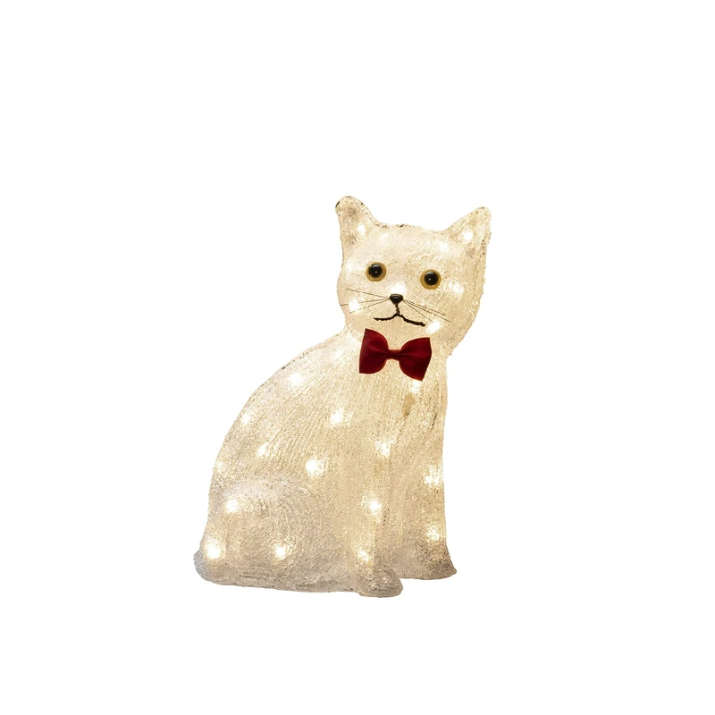 Konstsmide Outdoor Christmas Decorations/Outside Lights LED Acrylic Decoration Cat/Outdoor Lighting (IP44) / 48 Warm White LEDs/Transparent Cable