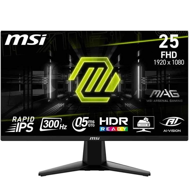 MSI Mag 255XF 24.5" FHD Gaming Monitor, 1920x1080 Fast IPS Panel, 300Hz / 0.5ms (GtG, min.) 120% sRGB, Frameless Design, HDR Ready, DisplayPort 1.4a, HDMI, Black