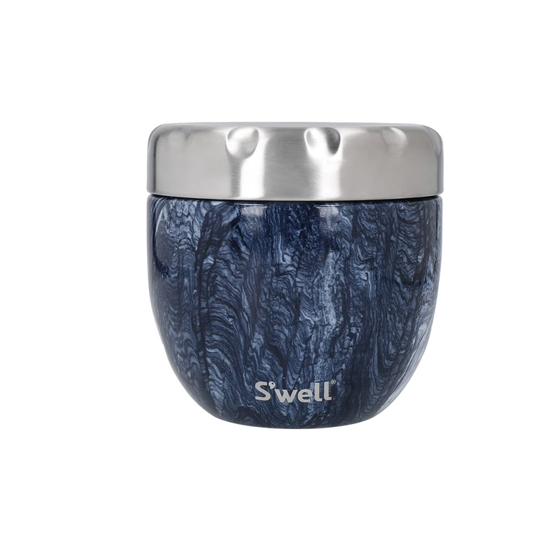 S'well Eats 2-in-1 Food Bowl with Screw-Top Lid, 636ml, Azurite Marble, Triple-Insulated and Leak-Proof Food Flask for On-the-Go Eating up to 11h Cold/7h Hot