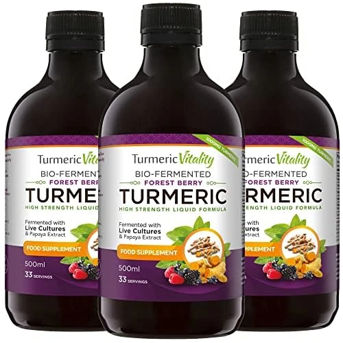 Bio-Fermented Turmeric (3-Pack) with Bio Cultures & Digestive Enzymes - Fermented High Strength Liquid Turmeric Supplement with Black Pepper & Ginger Equivalent to 2 Turmeric Capsules - 3 Pack
