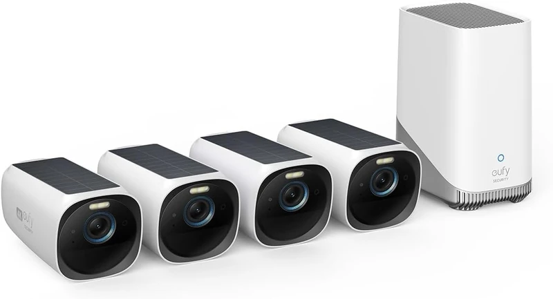 eufy security S330 eufyCam 3, outdoor security camera, 4K wireless surveillance camera solar 4+1 with face recognition K.I, colored night vision, expandable memory 16TB, toll free use