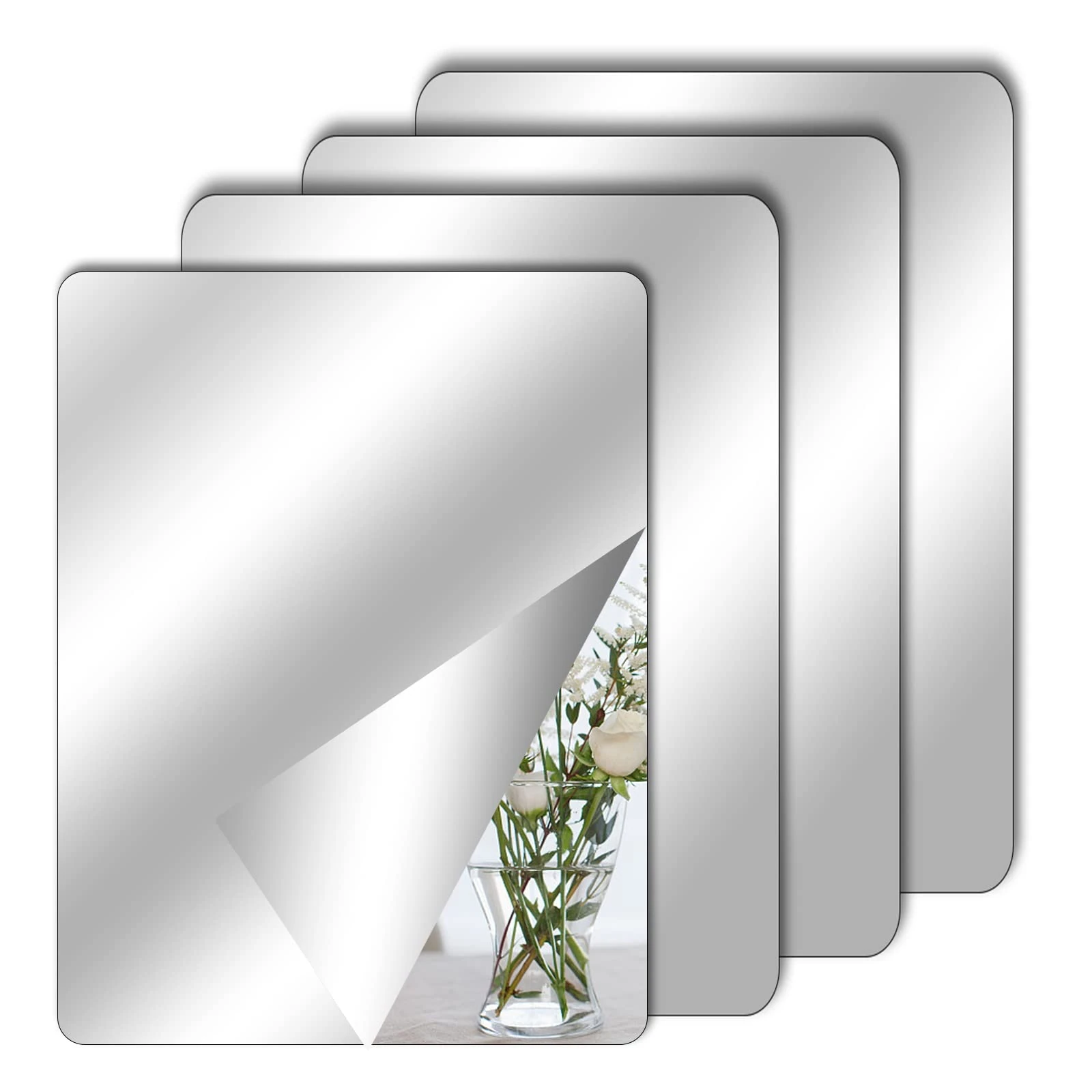 TSLBW 4 Pack Self Adhesive Mirror Stickers 30x20cm Acrylic Mirror Sheets for Wall School Home Livingroom Bathroom Bedroom Decor