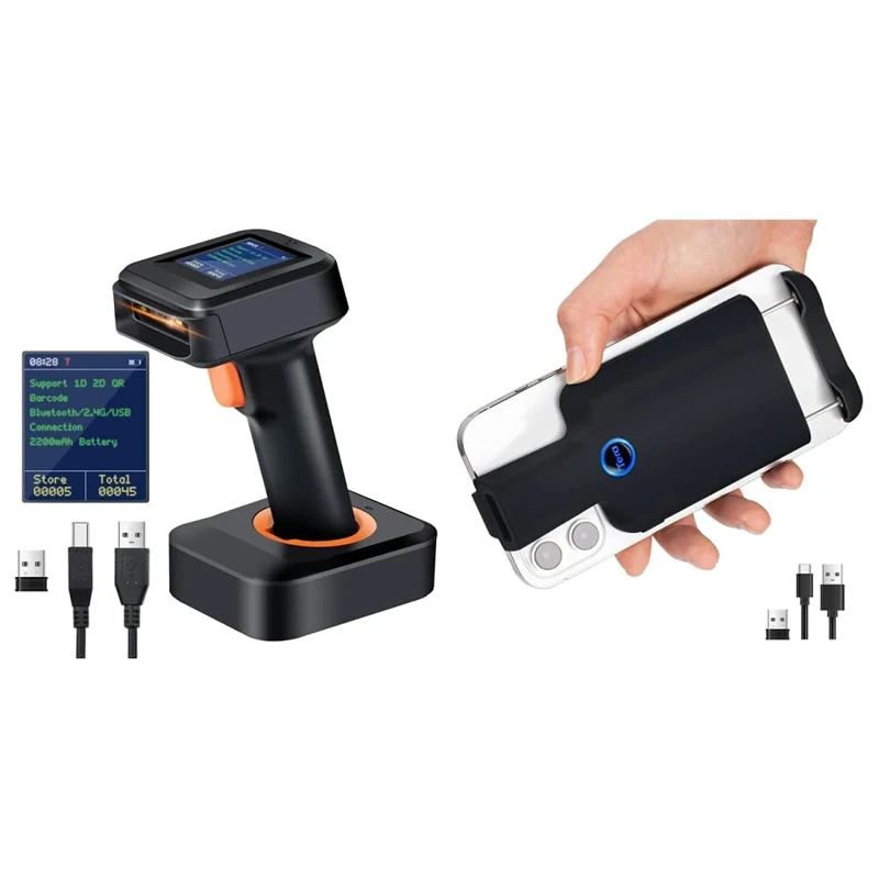 Tera 2D Barcode Scanner Wireless, Bluetooth QR Code Scanner, Patent Number 90078251950003, HW0006 & 2D Bluetooth Barcode Scanner Wireless Portable Mini Back Clip 2D QR 1D Bar Code Reader, Orange