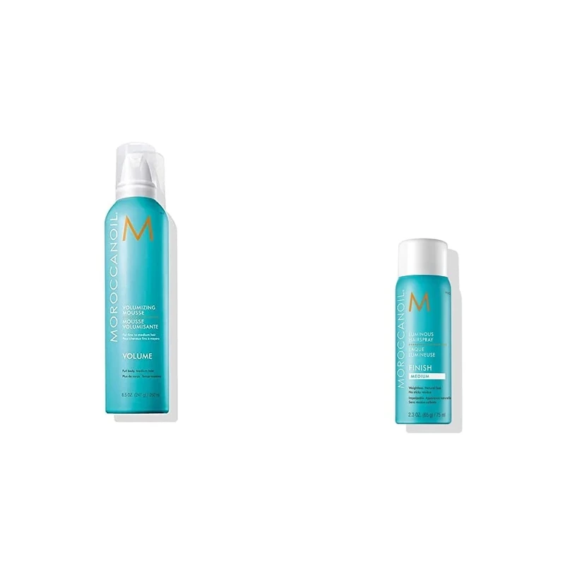 Moroccanoil Volumizing Mousse, Full Body, Medium Hold, for Dry Hair Type, Long-Lasting Flexible Hold, 250ml & Luminous Hairspray