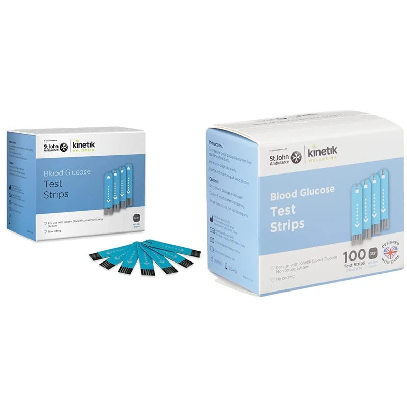 Kinetik Wellbeing Blood Glucose Test Strips – Used by The NHS – in Association with St John Ambulance – Test Strips Available on Prescription & Kinetik Wellbeing Blood Glucose Test Strips
