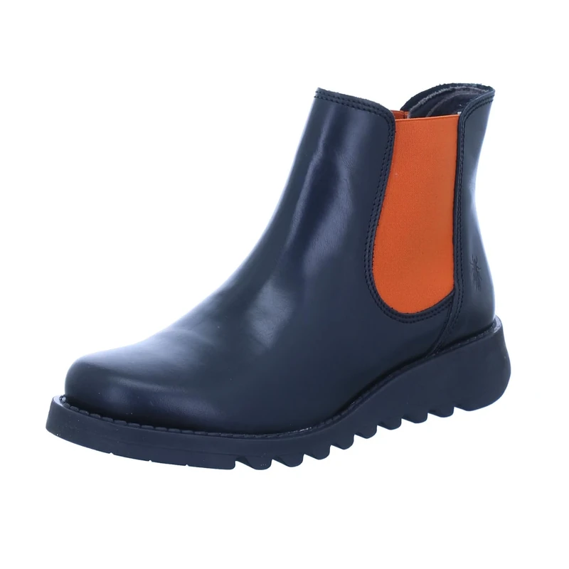 Fly London Women's Salv Chelsea Boots - Black Orange Elastic, 7 UK
