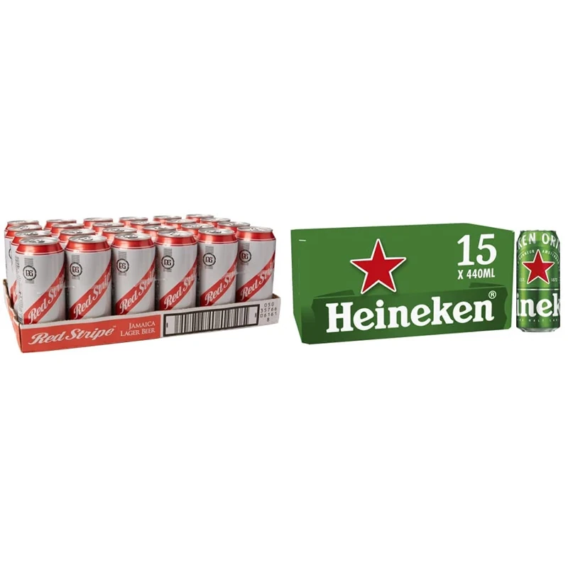 Red Stripe Lager can Beer, 440 ml, Case of 24 & Heineken Premium Lager Beer, 15 x 440ml