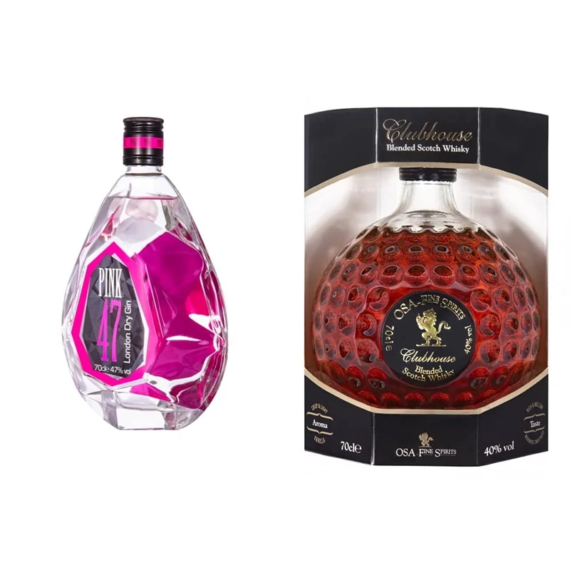 Pink 47 Diamond Gin, Crystal Clear Premium London Dry Gin. 47% ABV, 70cl - In Partnership With The Pink Ribbon Foundation & Clubhouse Blended Scotch Whisky, 700ml