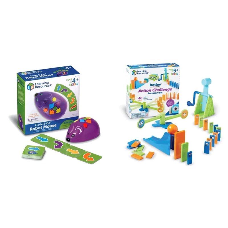 Learning Resources LER2841 STEM-Extra Robot Mouse, Multicoloured & Botley the Coding Robot Action Challenge Accessory Set