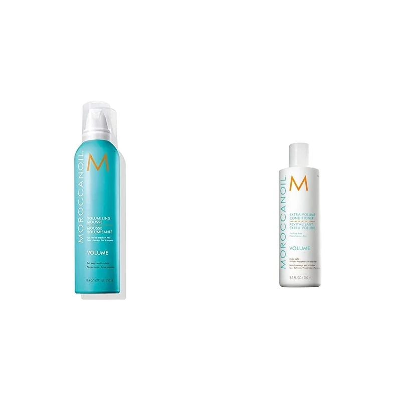 Moroccanoil Volumizing Mousse, Full Body, Medium Hold, for Dry Hair Type, Long-Lasting Flexible Hold, 250ml & Extra Volume Conditioner, 250ml