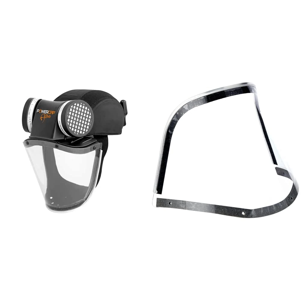 JSP Powercap Active 8hr Respirator with Multi Plug - (CAE601-941-100), Black & Powercap Replacement Impact Visor (CAU080-000-000)