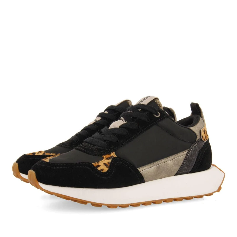 Black Retro Sneakers with Animal Print for Women onaka, Black/White, 5 UK - Image 1
